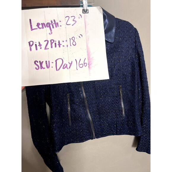 T Tahari Blue Jacket Size M Sparkle Zippers Biker Y2K Business Causal - Picture 16 of 16